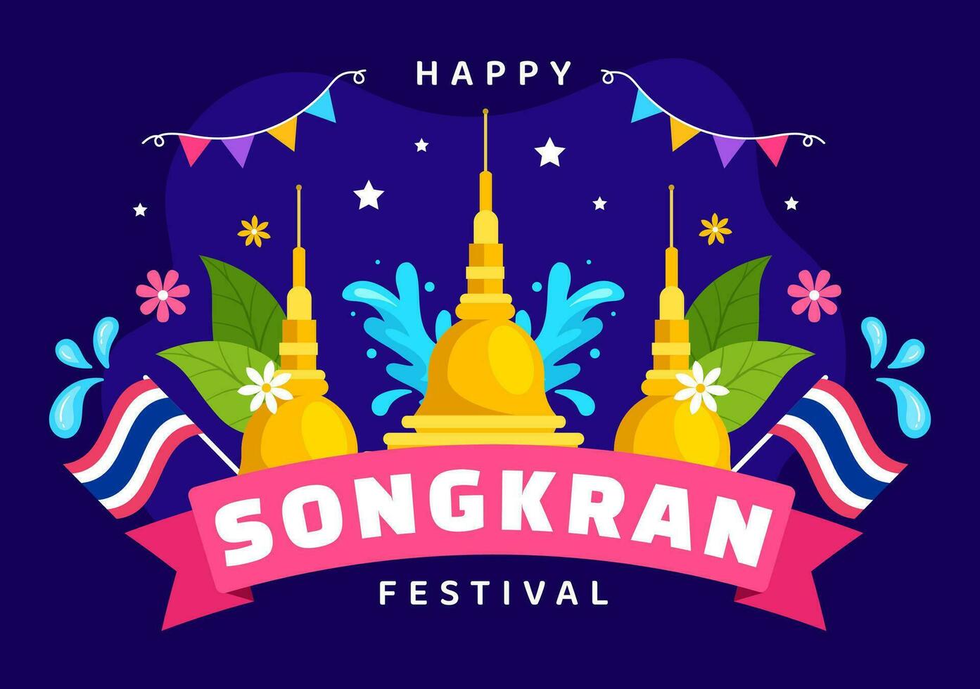 Lycklig songkran festival dag vektor illustration med barn spelar vatten pistol i thailand firande i nationell Semester platt tecknad serie bakgrund