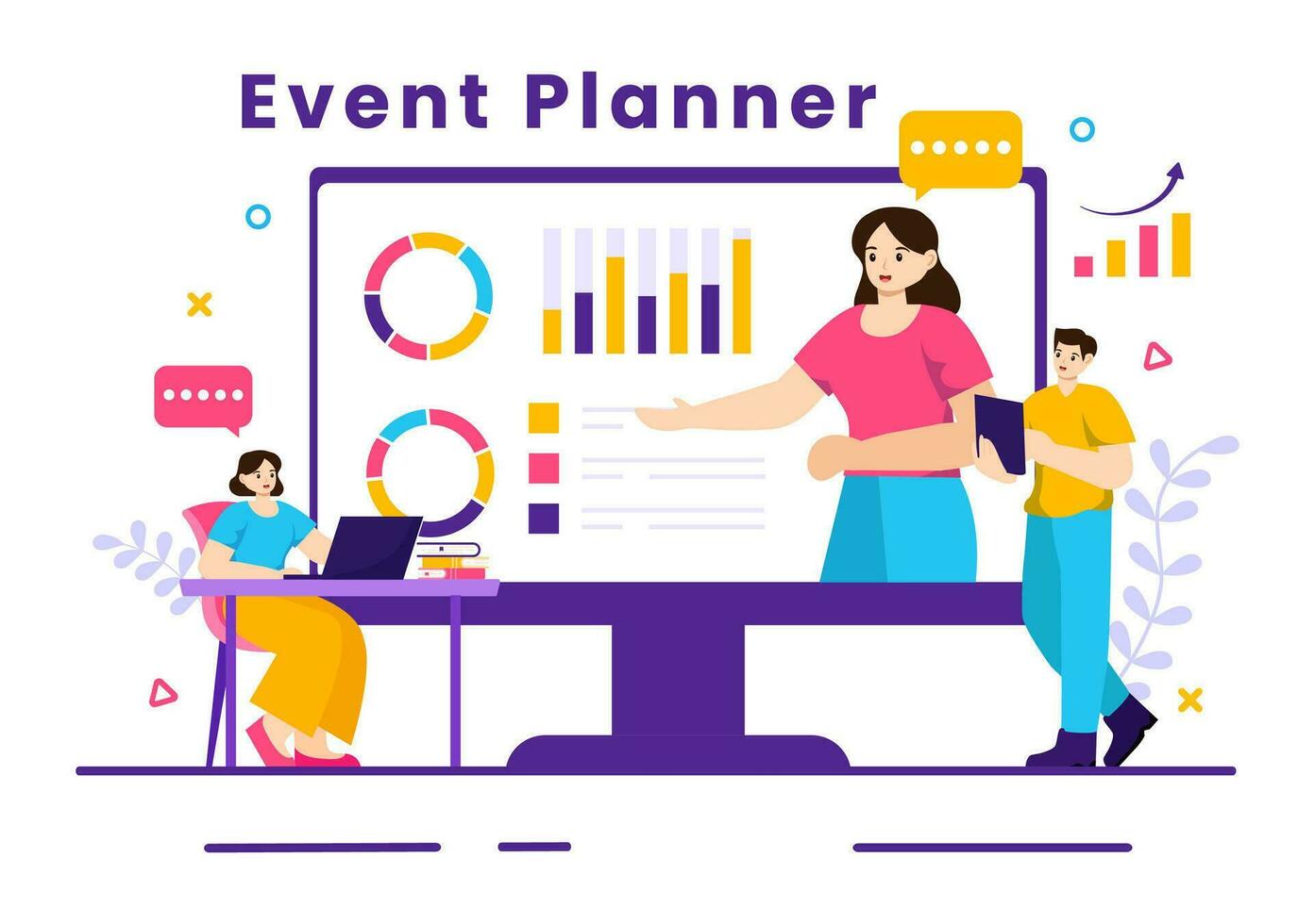 händelse planerare vektor illustration med planera schema, tid förvaltning, företag dagordning och kalender begrepp i platt tecknad serie bakgrund