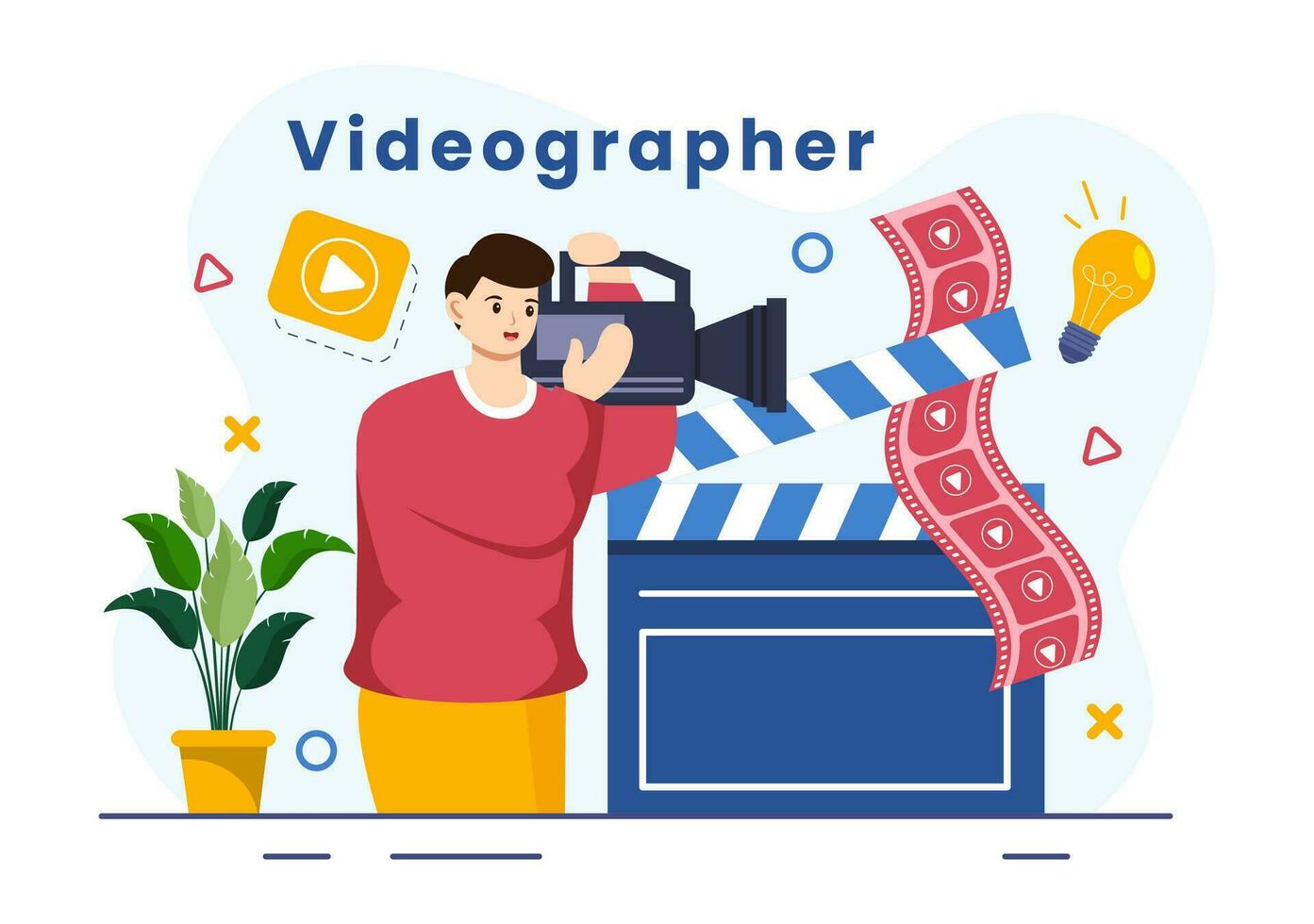 Videograf Dienstleistungen Vektor Illustration mit Aufzeichnung Video Produktion, Film, Ausrüstung und Kino Industrie im eben Karikatur Hintergrund