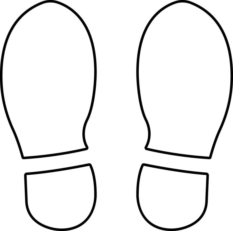 Fußabdrücke Mensch Symbol im Linie Silhouette, isoliert auf Schuh Sohlen drucken Stiefel, Baby, Mann, Frauen Fuß drucken treten Eindruck Symbol barfuß. Vektor zum Apps, Webseite