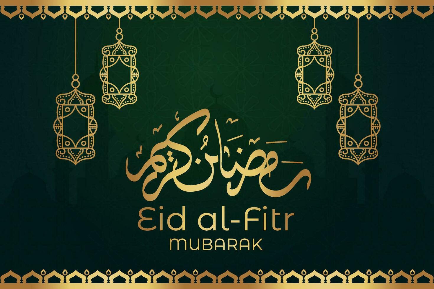 eid Mubarak Gruß Karte mit hängend Laternen und Sterne vektor