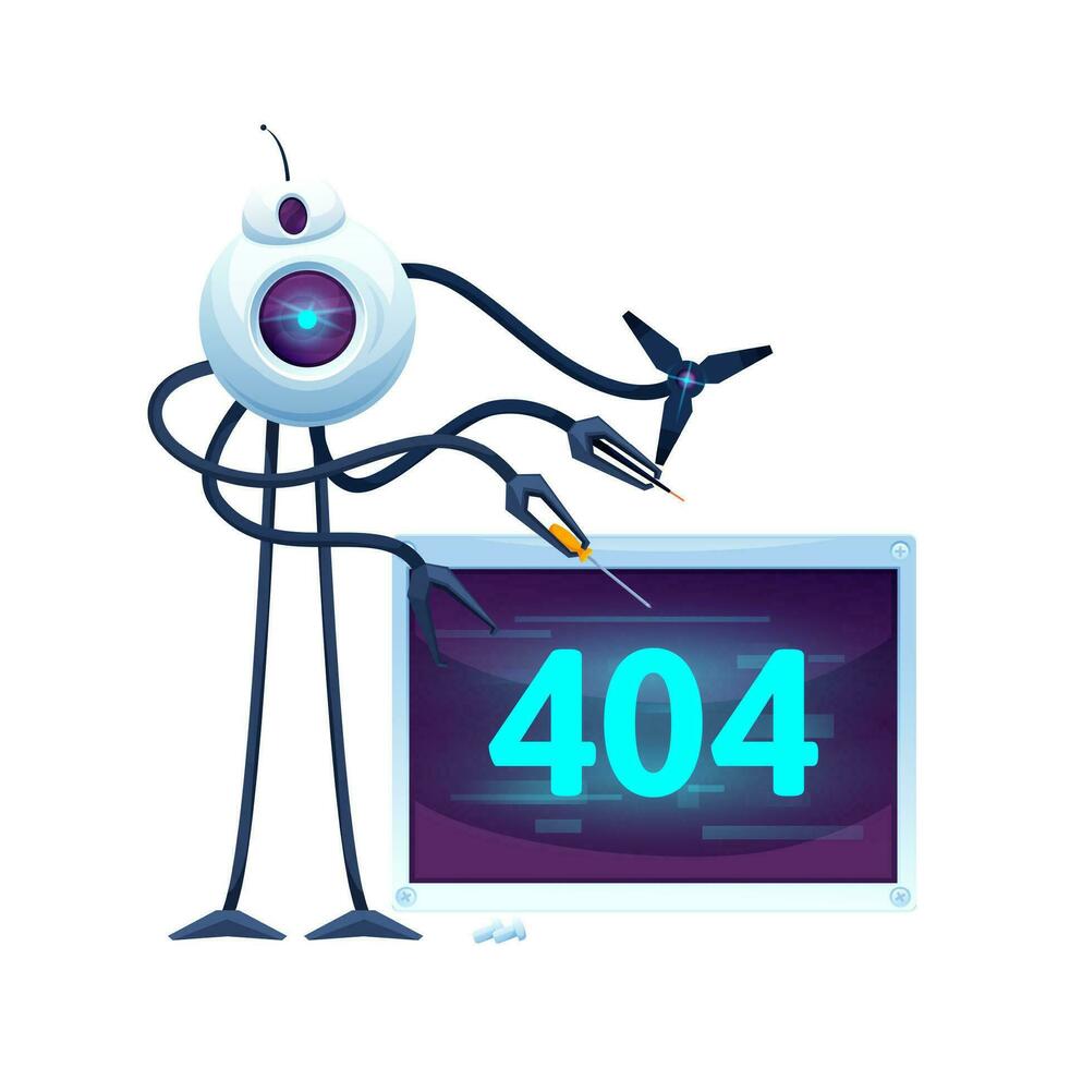 404 Seite mit Karikatur Bildschirm und Zukunft Roboter vektor