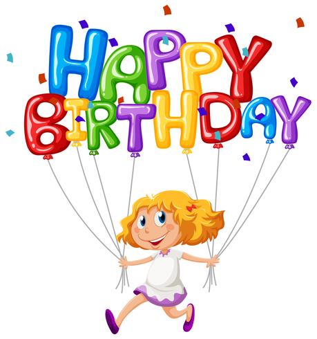Alles Gute zum Geburtstagkarte mit Mädchen und Ballonen vektor