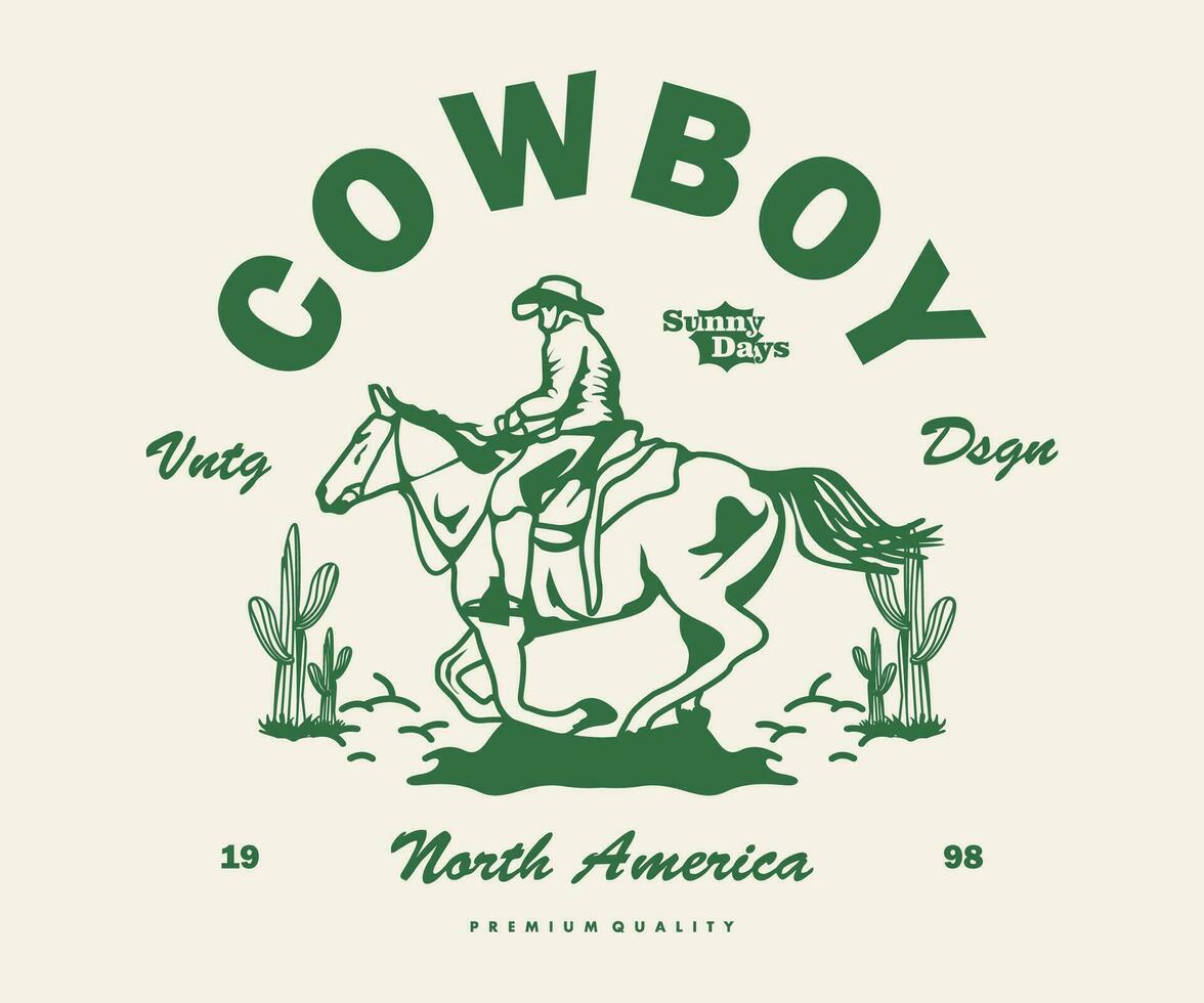 årgång illustration av cowboy vektor t skjorta design vektor grafisk typografisk affisch eller tshirts gata ha på sig och urban stil