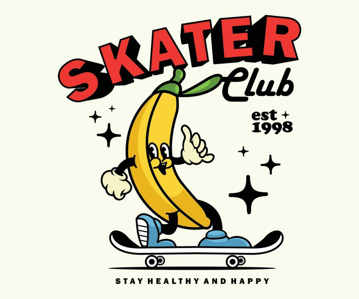 Jahrgang Illustration retro Poster Karikatur Charakter von Banane Grafik Design zum t Hemd Straße tragen und städtisch Stil vektor
