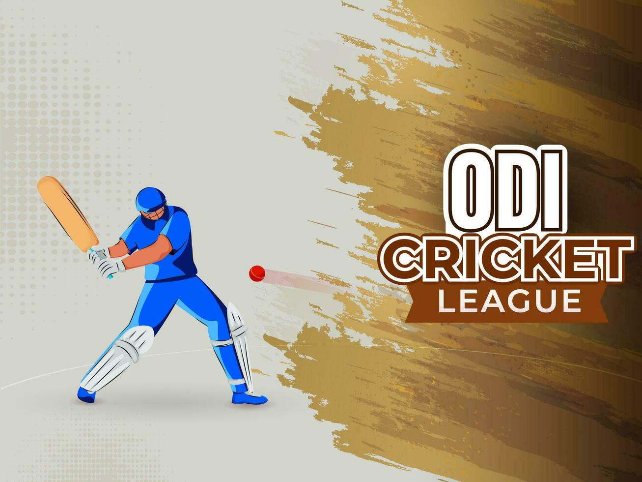 klistermärke stil odi cricket liga text med illustration av smet spelare slå boll på brun borsta stroke och grå halvton effekt bakgrund. vektor