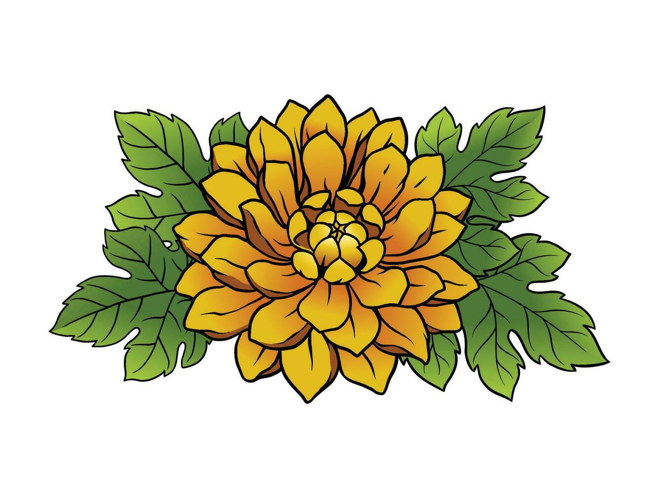 illustration av gul krysantemum blomma med löv vektor