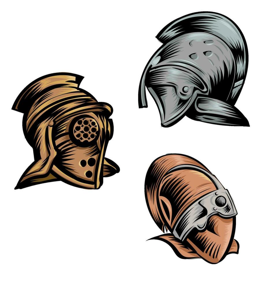 römisch Gladiator Rüstung Helme einstellen Vektor Illustration