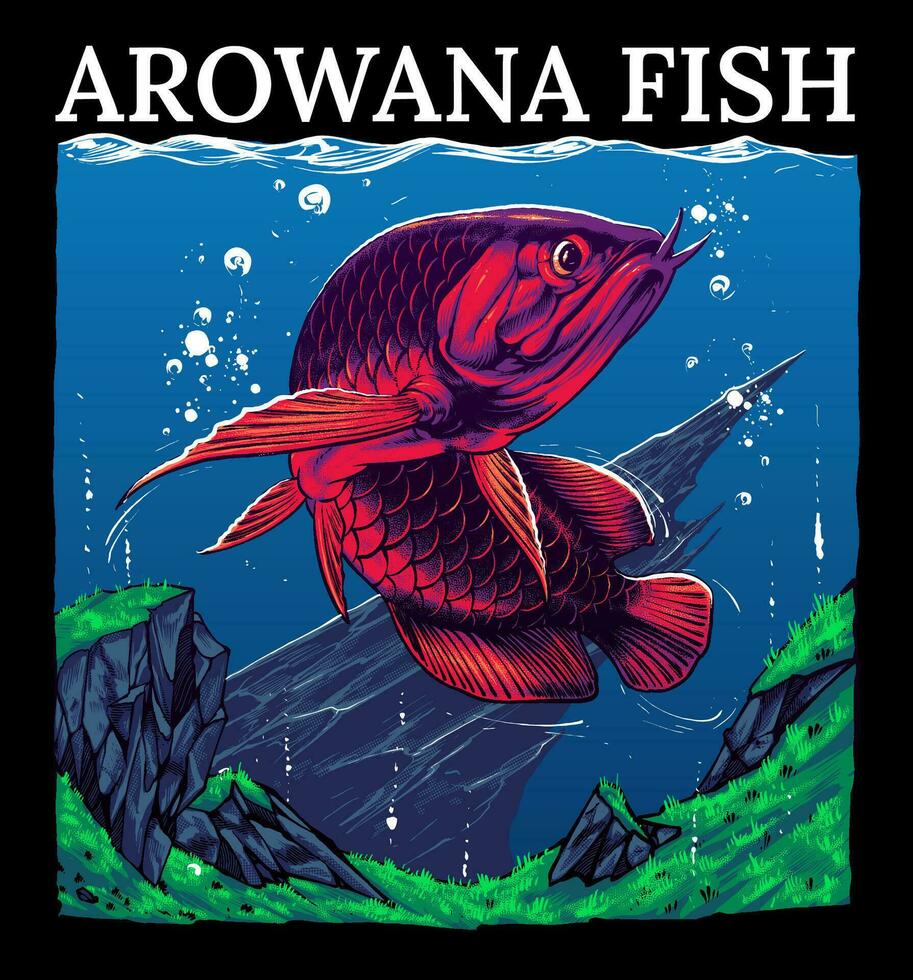 asiatisch rot Arowana auf das Aquarium Illustration Prämie Vektor