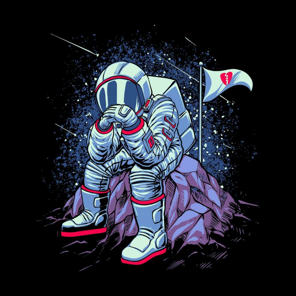 traurig Astronaut Sitzung auf das Mond Illustration vektor