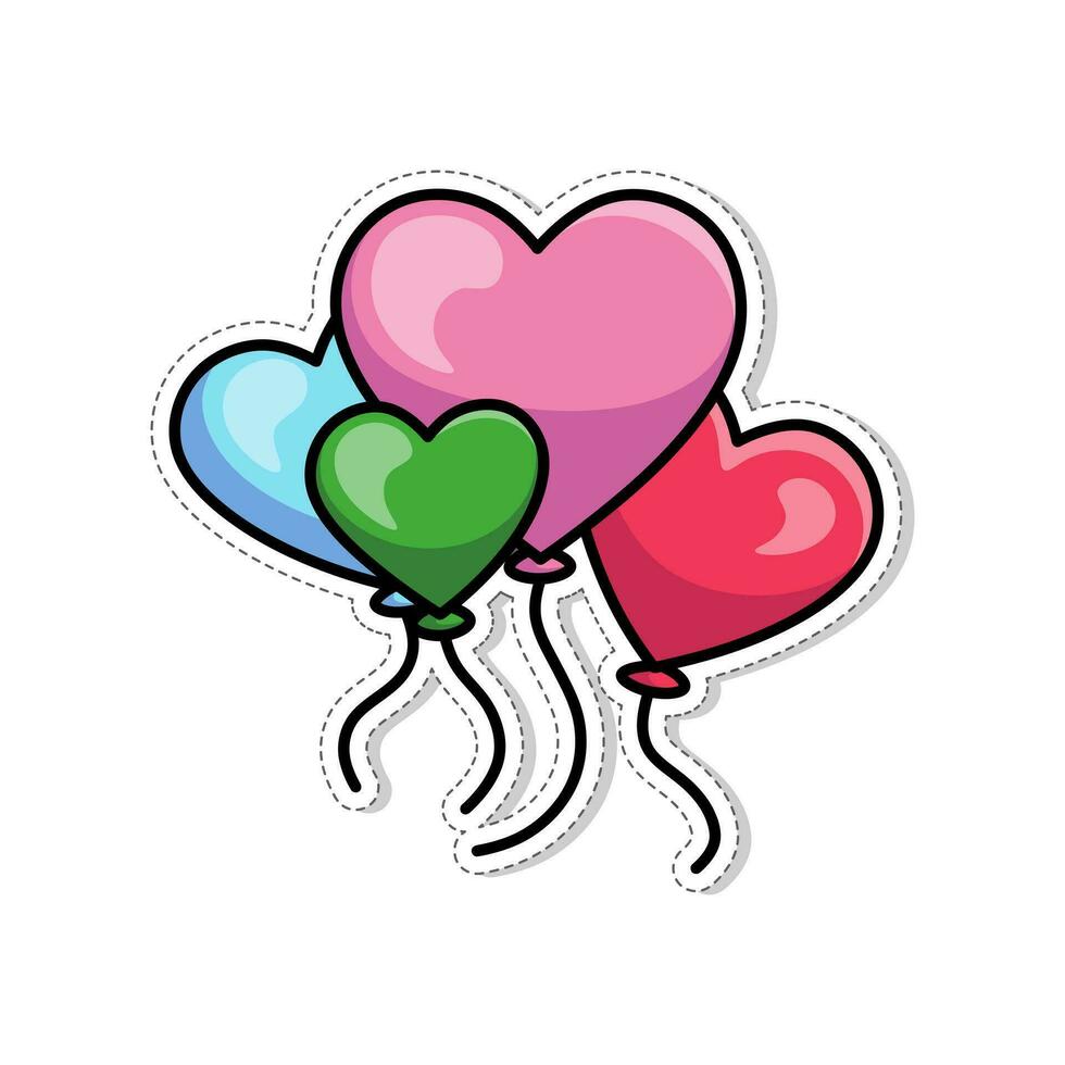 fri vektor, valentine tema klistermärken, färgrik hjärta ballonger vektor