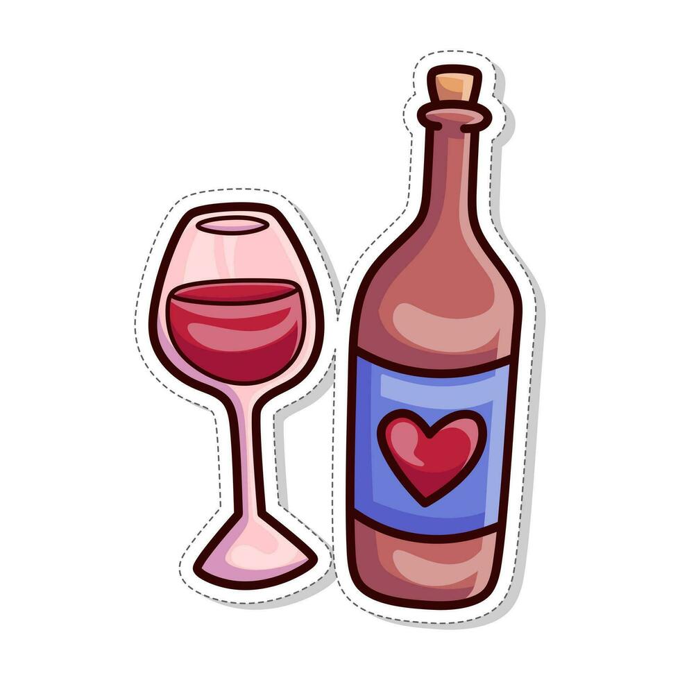 kostenlos Vektor, Valentinstag thematisch Aufkleber, Wein und Brille von Liebe vektor