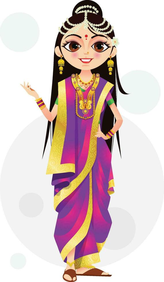 indisch Marathi Frau Mädchen Marathi traditionell Kleid Code individuell auf ein Weiß Hintergrund vektor