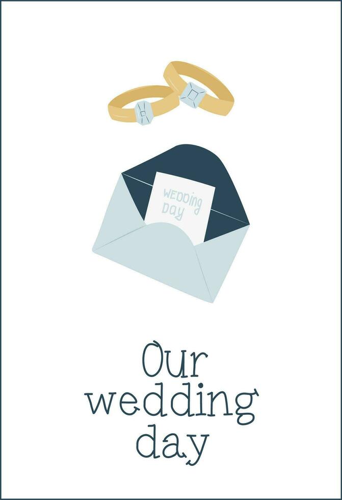 Hochzeit Einladung mit Einladung, Hochzeit Ringe auf Weiß Hintergrund vektor