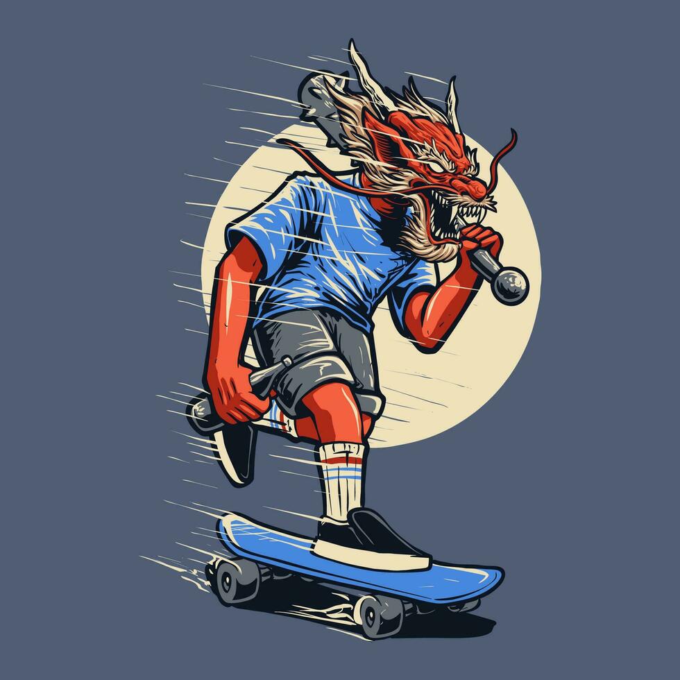 das Drachen Reiten Skateboard Illustration Vektor