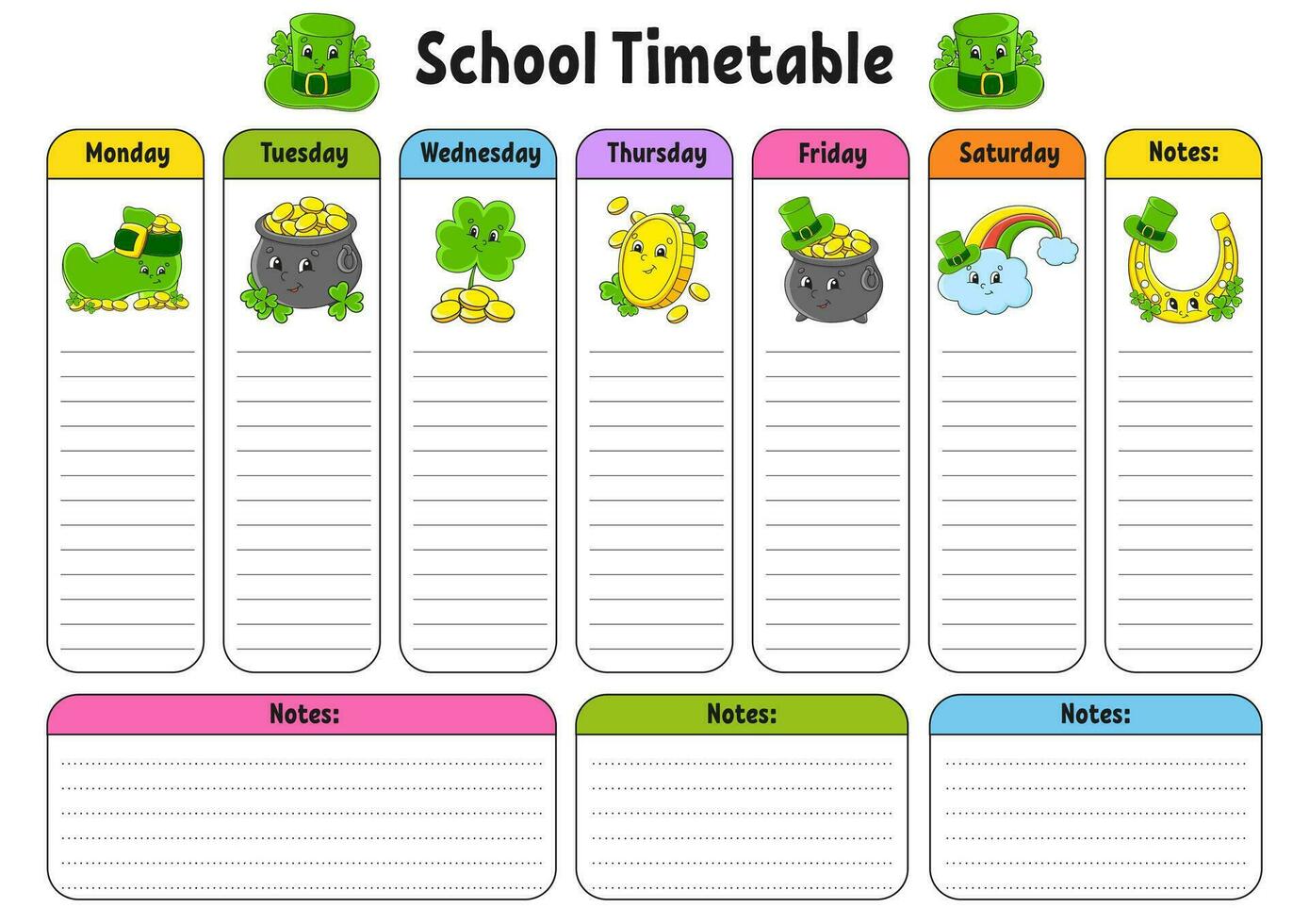 skola schema. tidtabell för skolpojkar. tömma mall. varje vecka hyvlare med anteckningar. tecknad serie karaktär. vektor illustration.