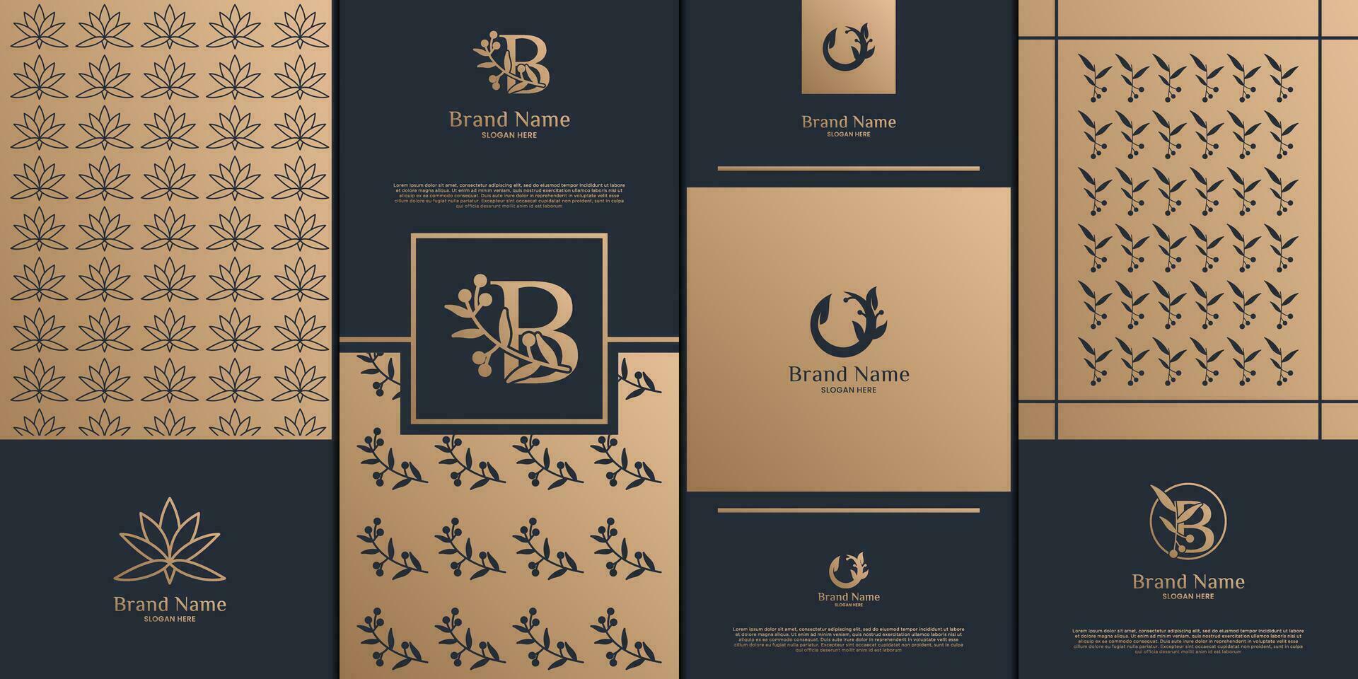 Luxus Logo und Gold Verpackung Design. Natur, Luxus Lotus, Wellness, Blume, Muster. vektor