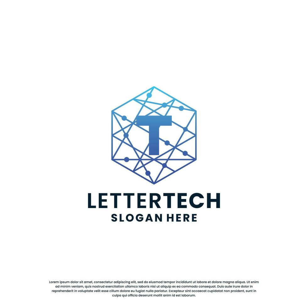 kreativ brev t teknik, vetenskap, labb, data datoranvändning logotyp design för din företag identitet vektor