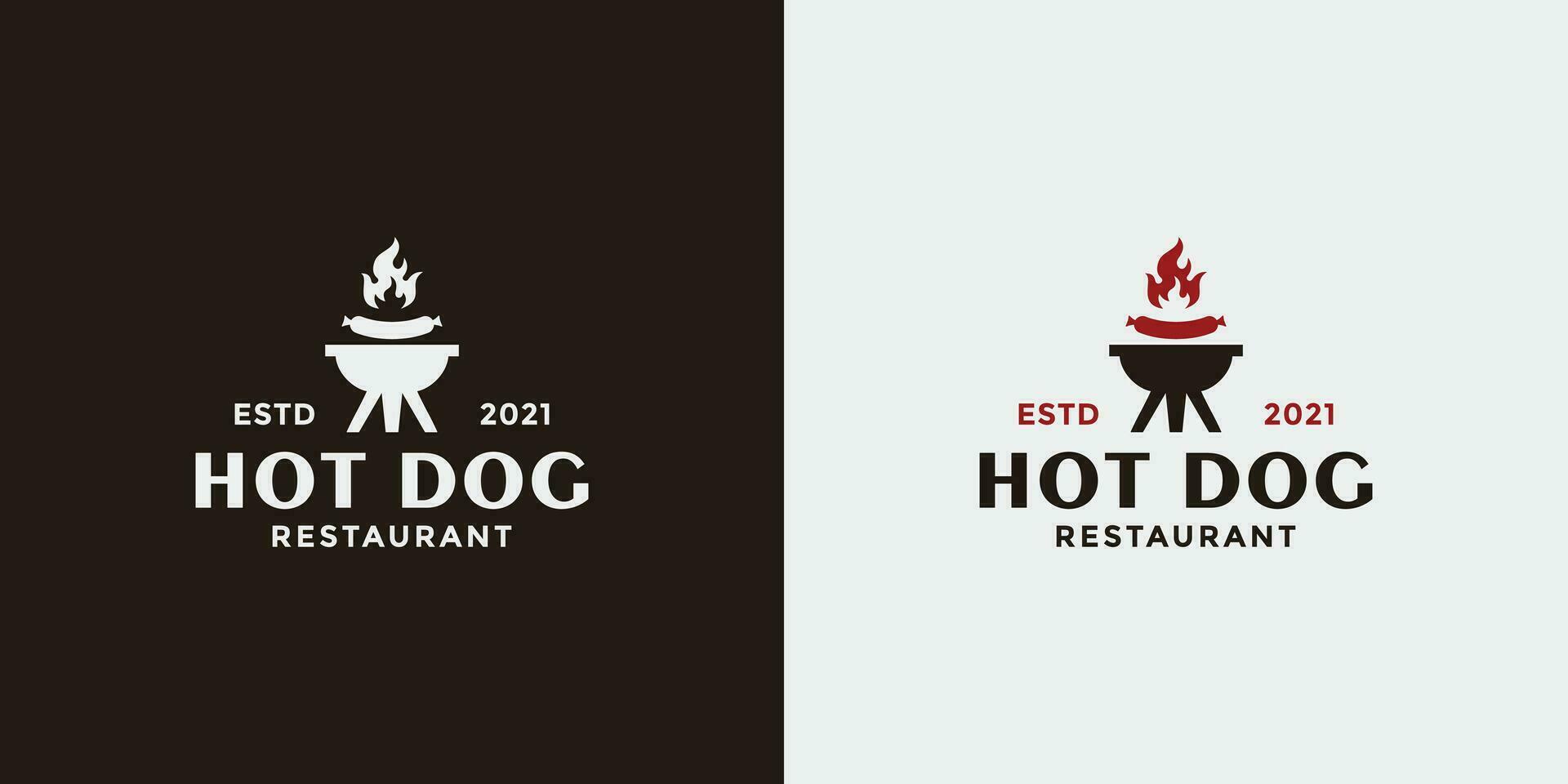 årgång stil logotyp design restaurang varmkorv och utegrill vektor