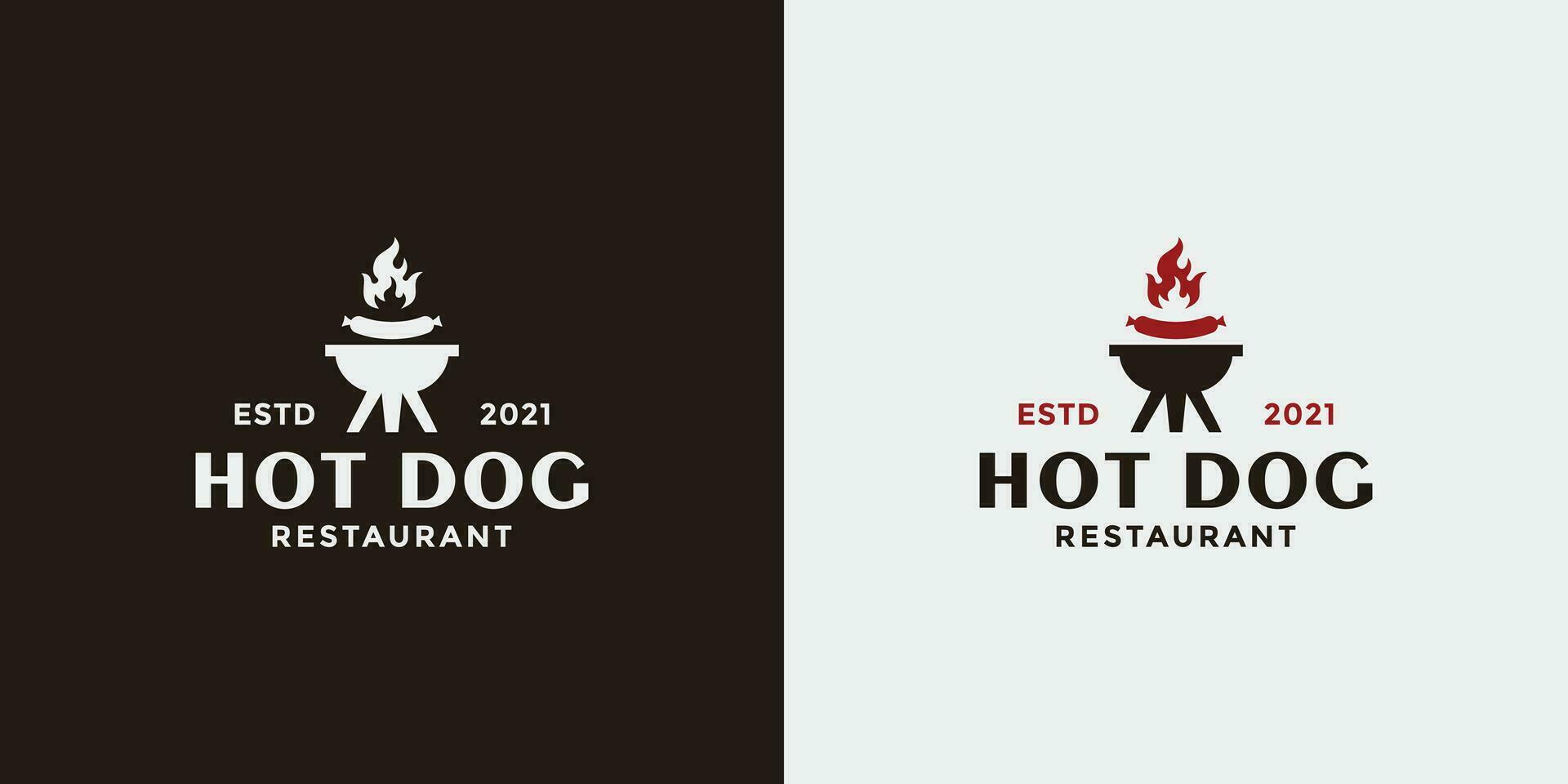 Jahrgang Stil Logo Design Restaurant Hotdog und Grill vektor