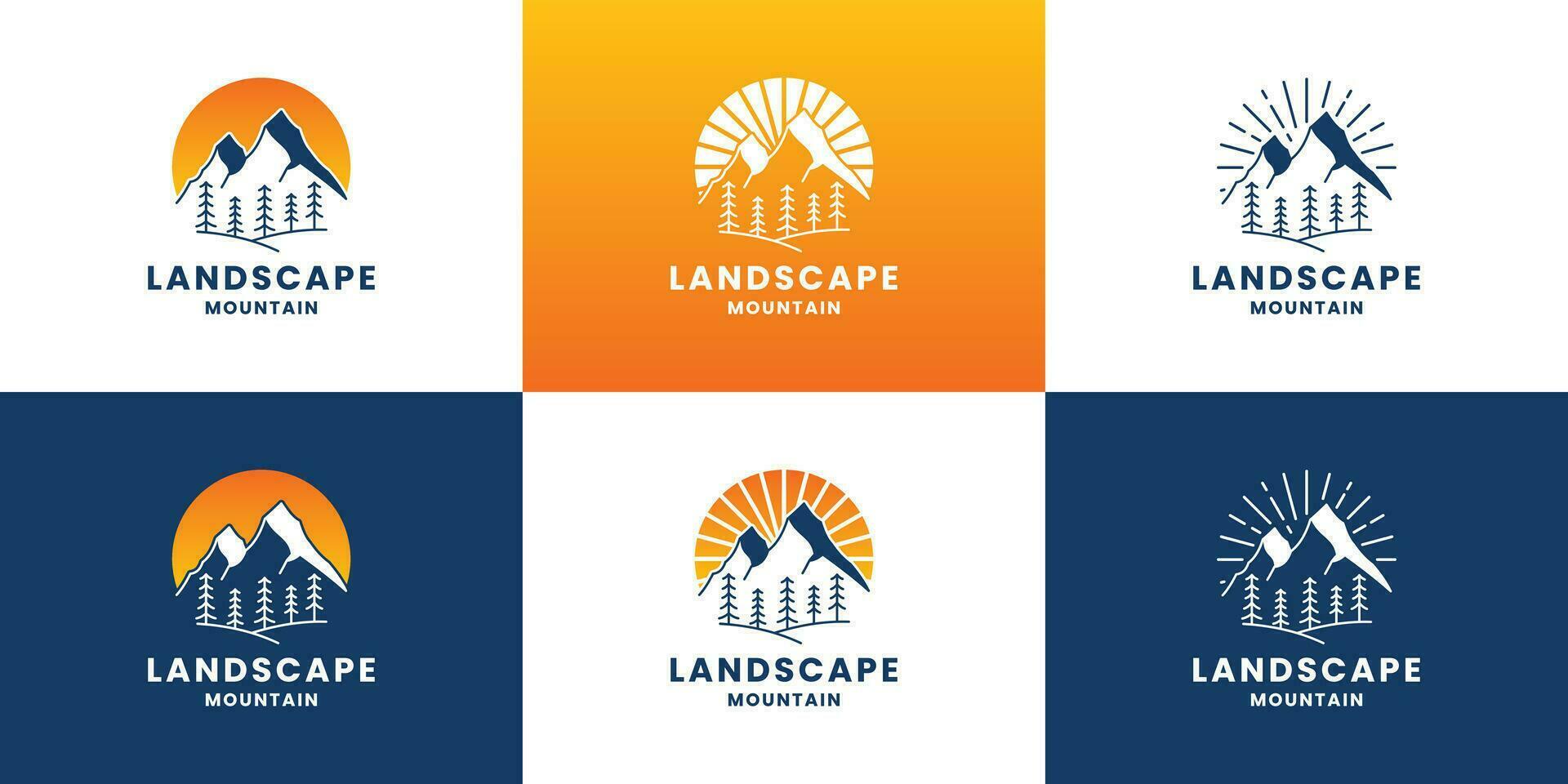 einstellen von Berg Landschaft Logo Design Panorama hügel. vektor