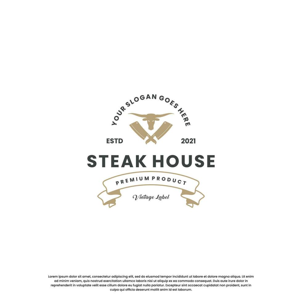 Steak Haus, Rindfleisch Steak Logo Design Jahrgang zum Restaurant Geschäft vektor