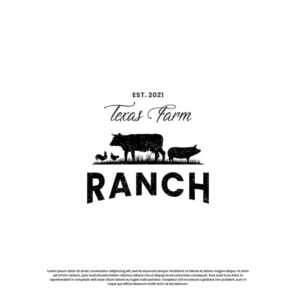 Ranch und Bauernhof Logo Design Jahrgang. Vieh Logo retro. vektor