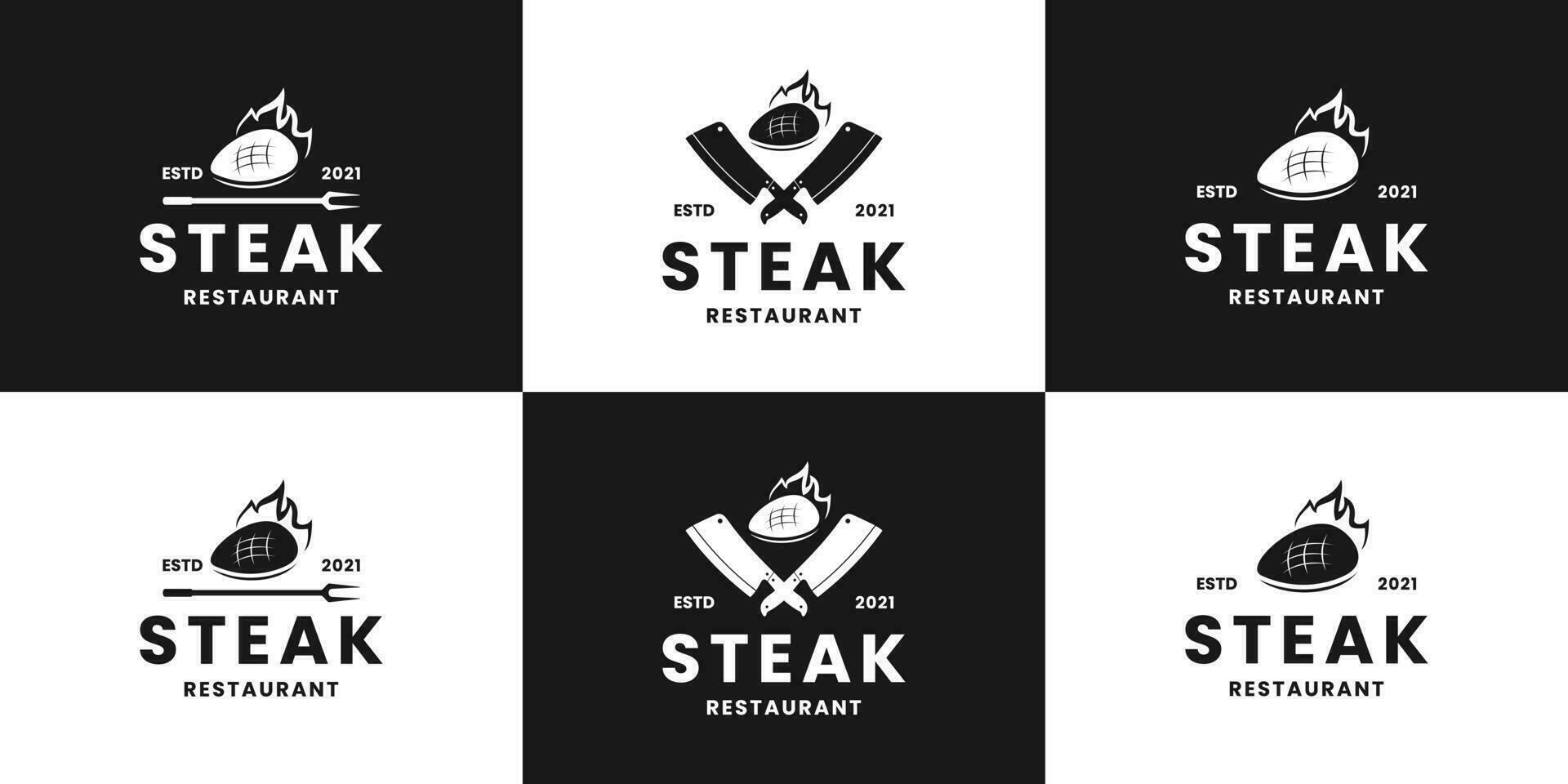 einstellen aus Steak, Metzgerei, Rindfleisch Logo Design zum Restaurant vektor