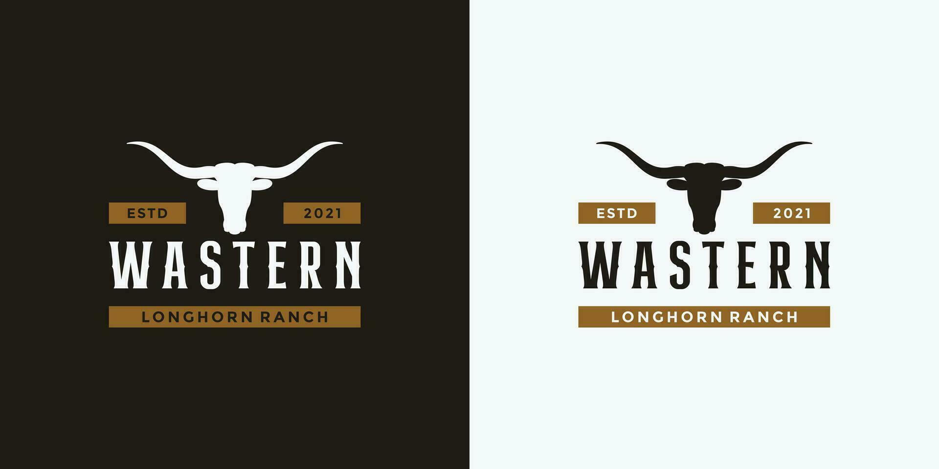 Longhorn Büffel, Kuh, Stier Logo Design Jahrgang zum Ihre Geschäft Ranch vektor