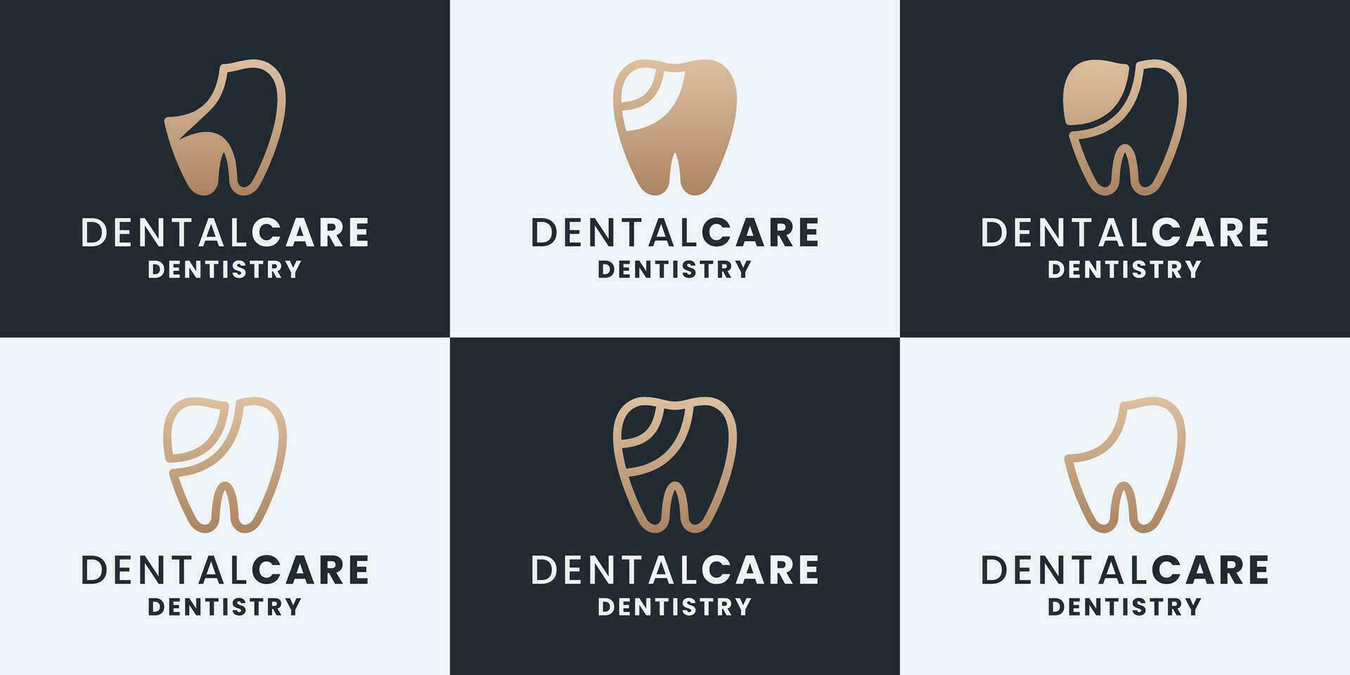 uppsättning av dental vård, tandvård, dental klinik logotyp design samlingar med gyllene Färg vektor