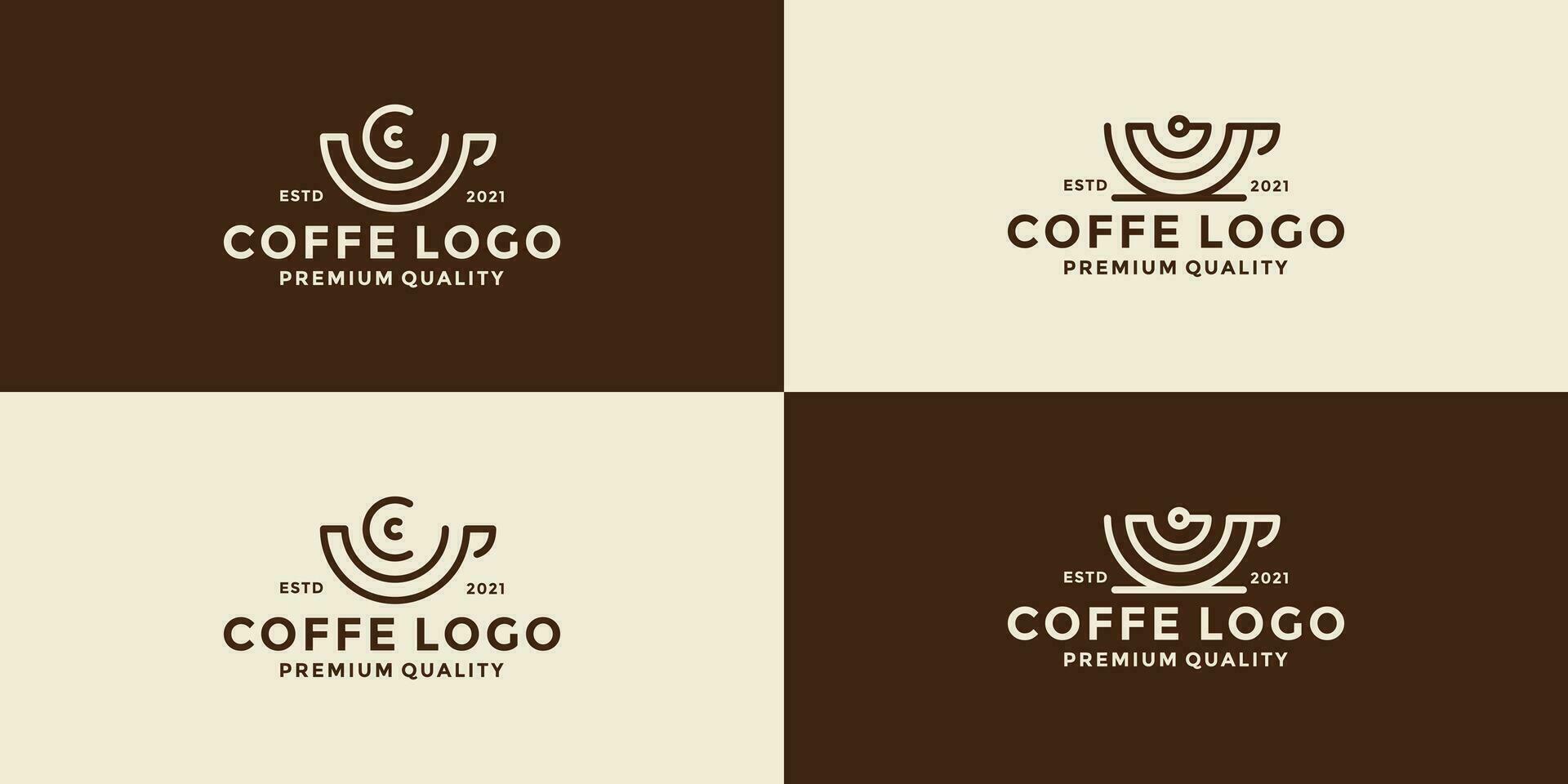 bunt kaffe kopp med trådlös logotyp design bricka retro stil vektor