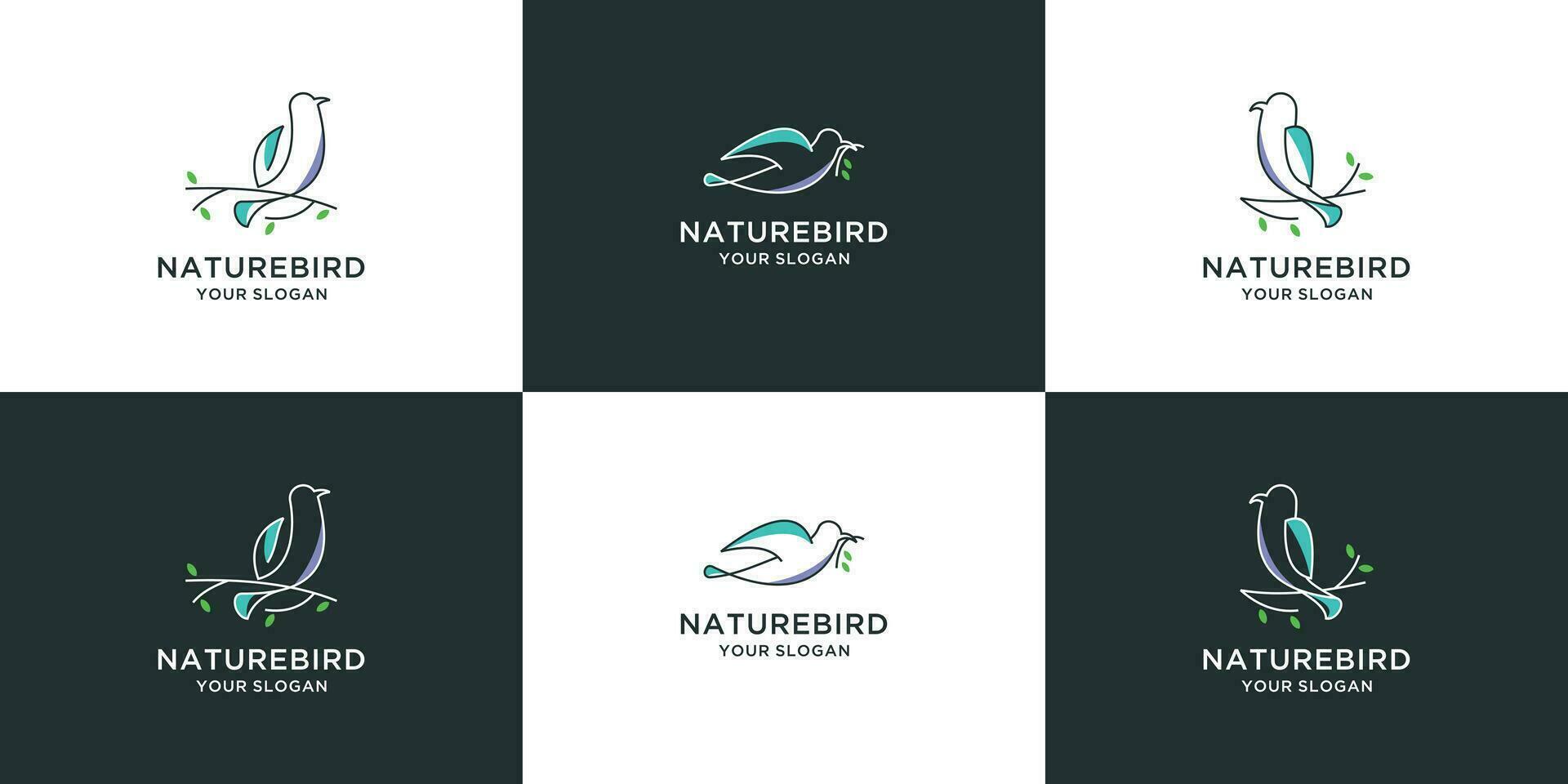 uppsättning av natur fågel linje logotyp design för branding vektor