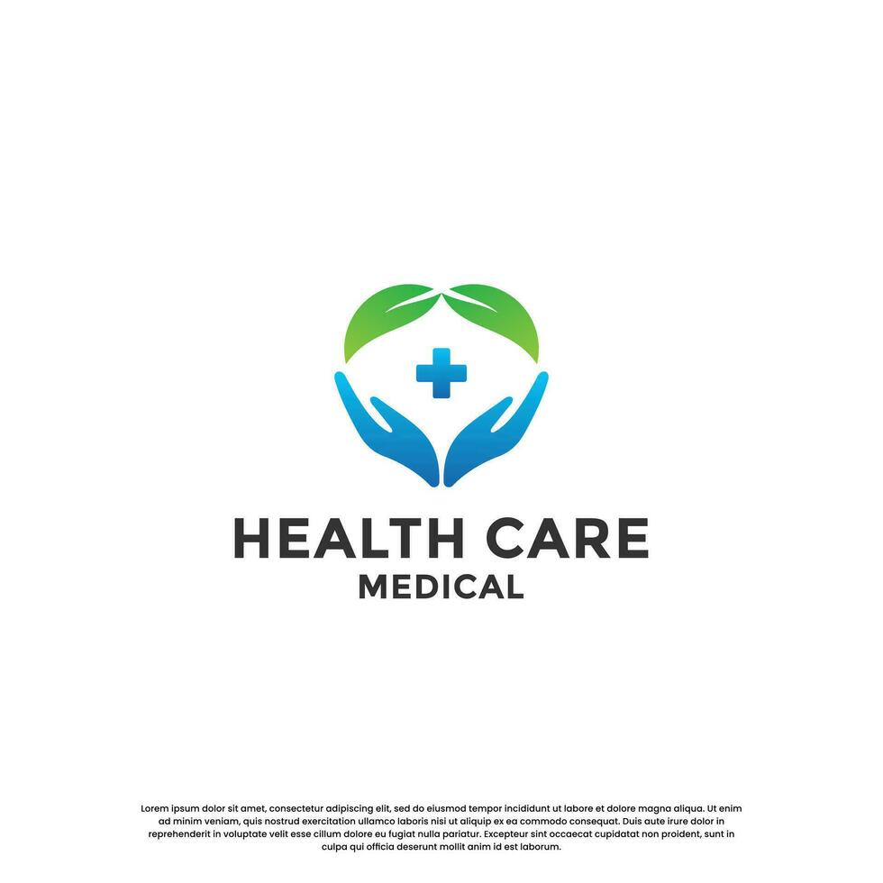 Gesundheit Pflege Logo Design. Natur Frieden. Mensch Hand und Blatt kombinieren vektor