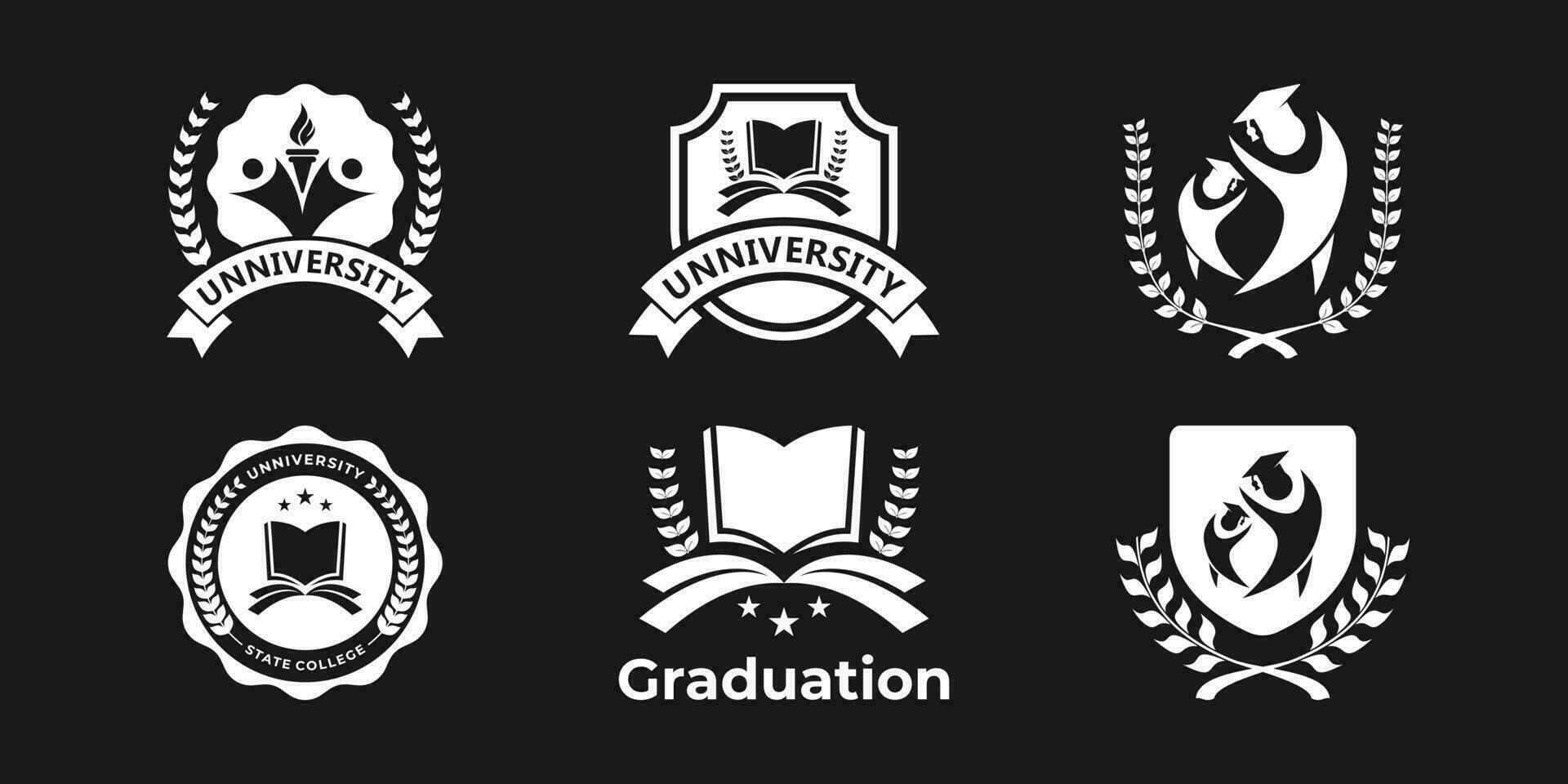 uppsättning av universitet, akademi, skola och kurs logotyp design bricka. vektor