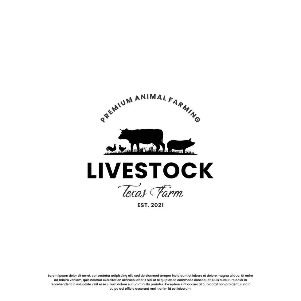 Ranch und Bauernhof Logo Design Jahrgang. Vieh Logo retro. vektor