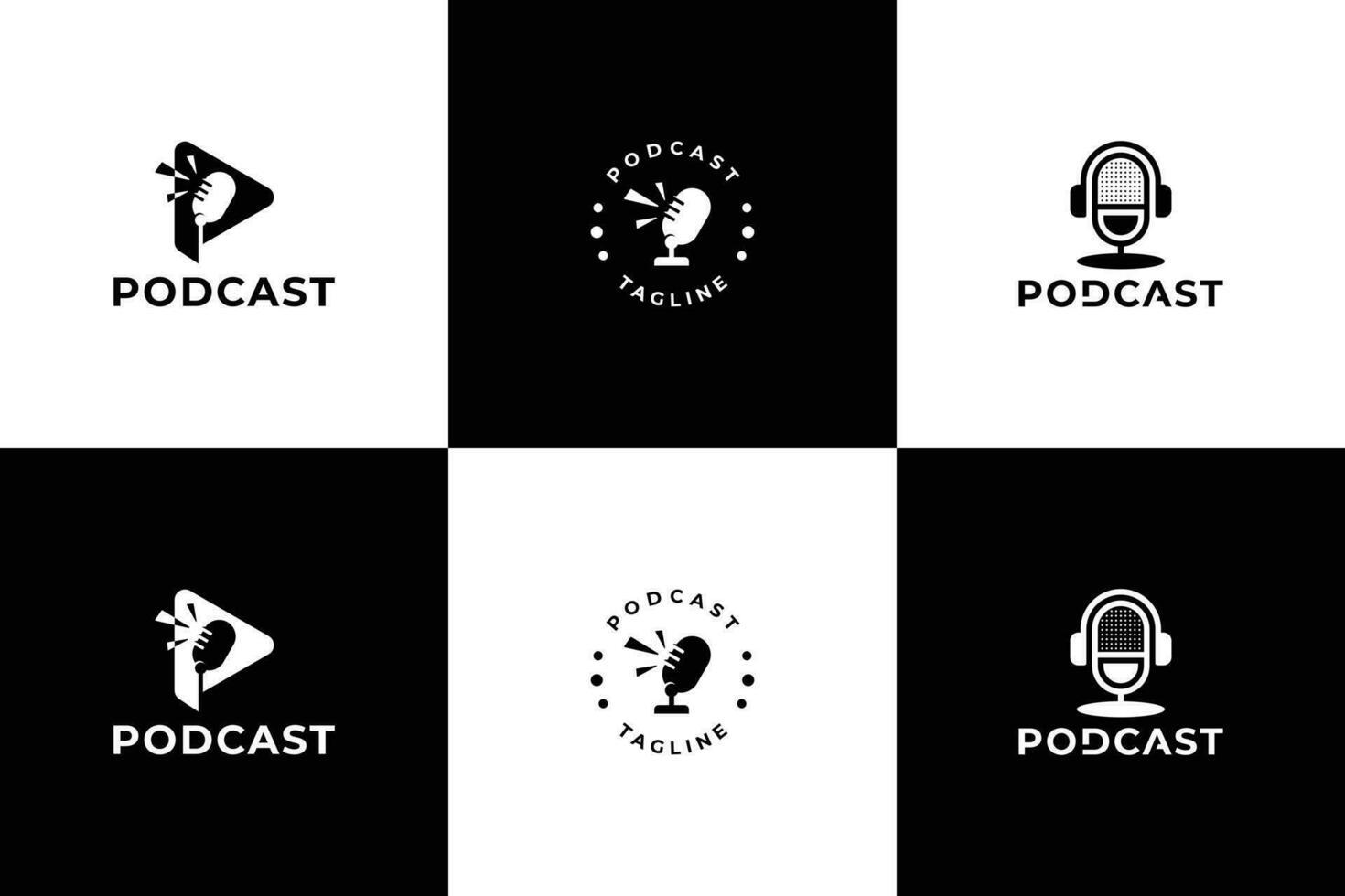 einstellen von Silhouette Podcast Logo Design Sammlung. vektor