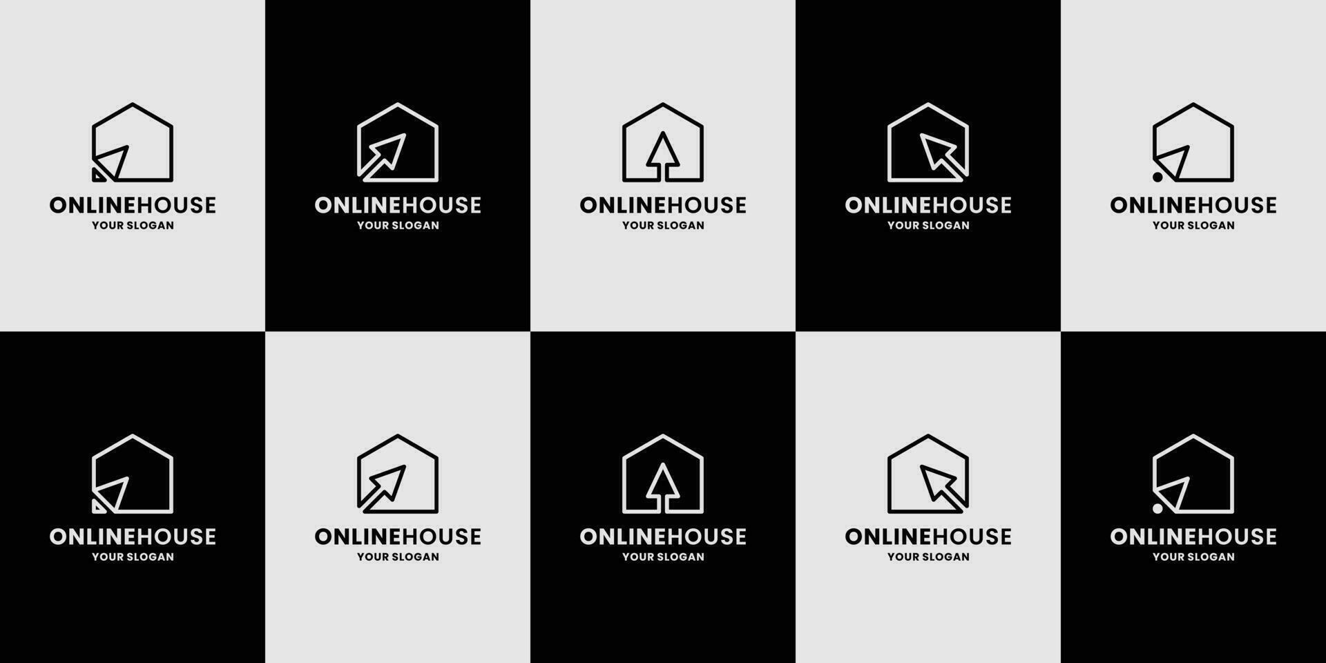 einstellen von online Haus Logo Design Sammlung. Haus und Mauszeiger Kombination vektor