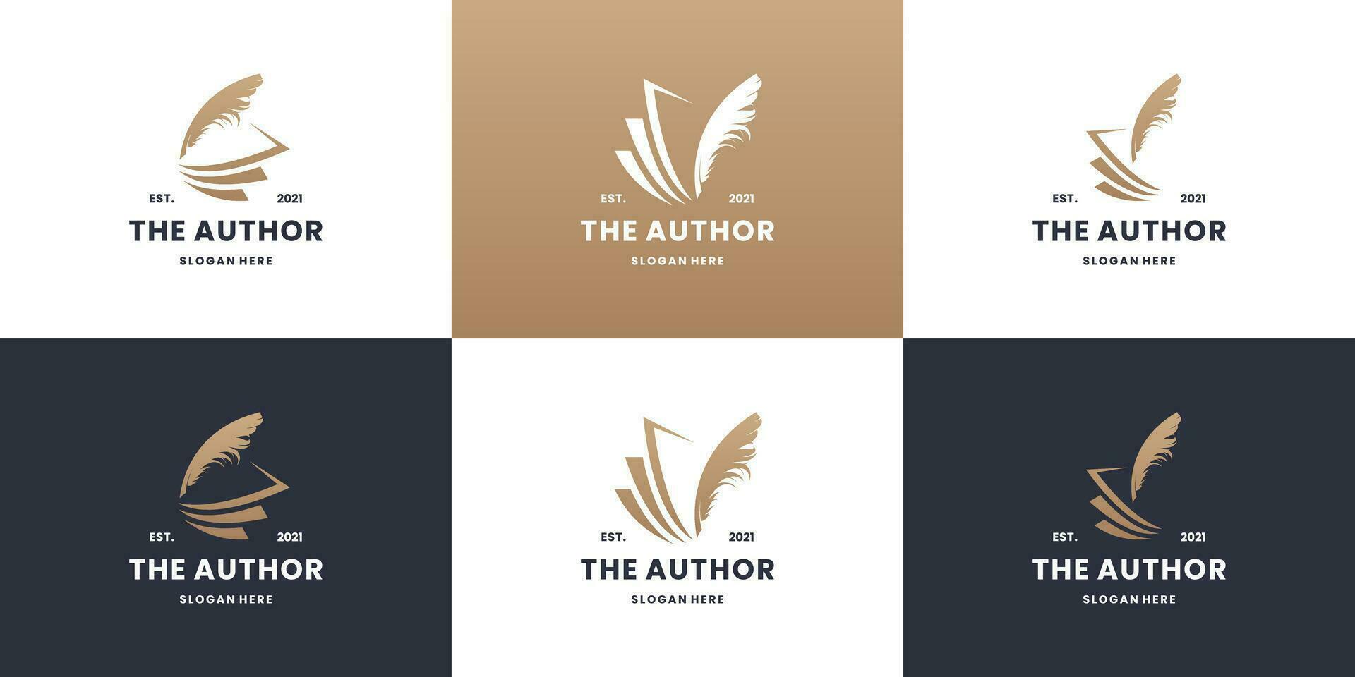 Sammlung von Autor Logo Design. Buch Geschichte Logo Vorlage mit Feder und abstrakt Buch vektor