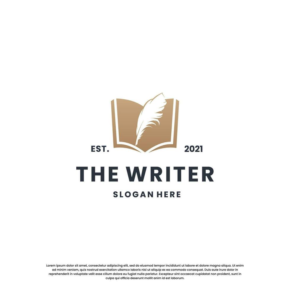 klassisches Writer-Logo-Design. Autorenlogofeder mit Buchkombination. vektor