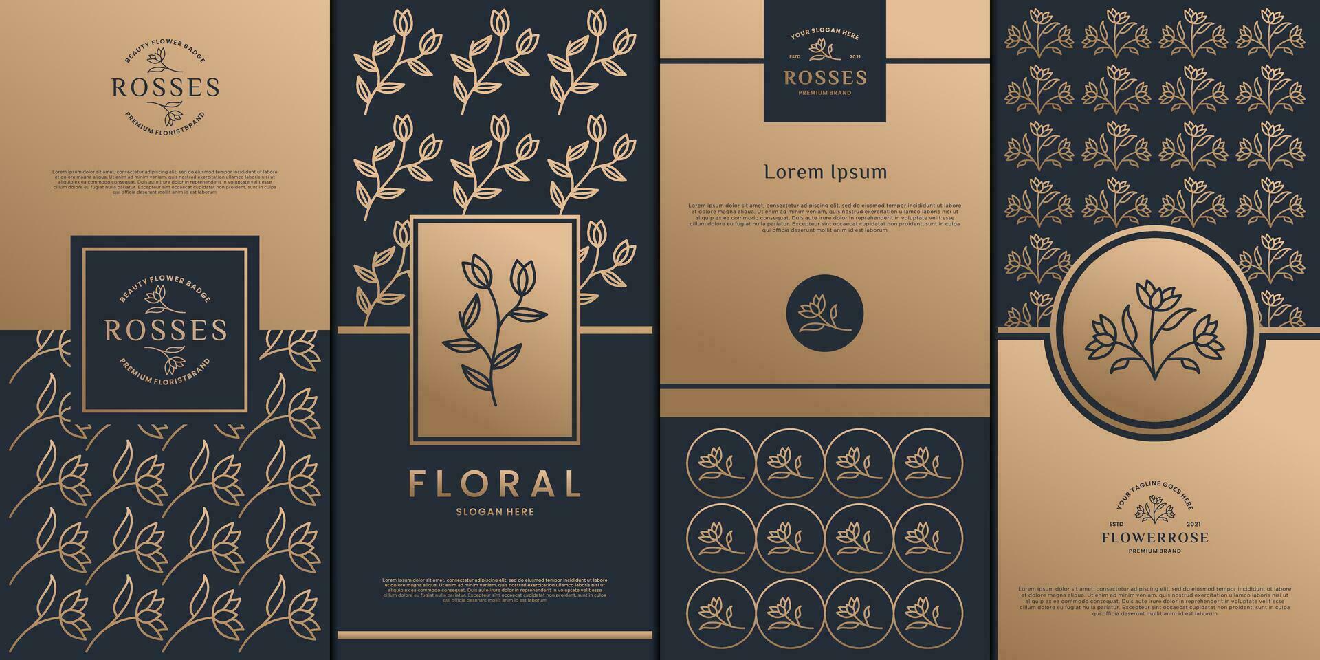 Luxus Logo und Gold Verpackung Design. Natur, Luxus Lotus, Wellness, Blume, Muster. vektor