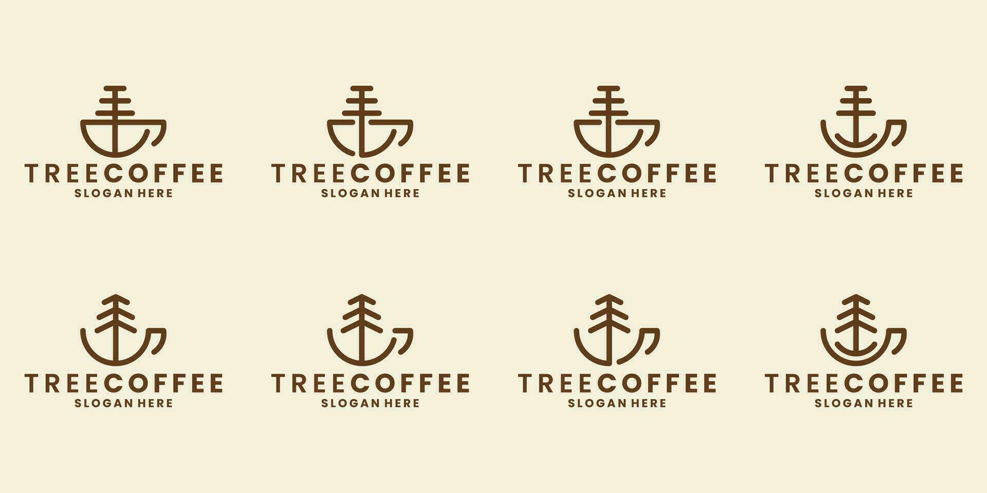 uppsättning av kopp kaffe med träd begrepp logotyp design vektor