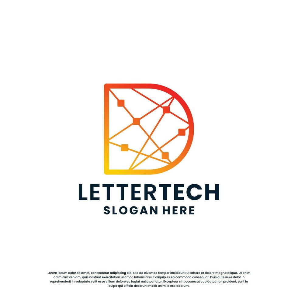 kreativ brev d teknik, vetenskap, labb, data datoranvändning logotyp design för din företag identitet vektor