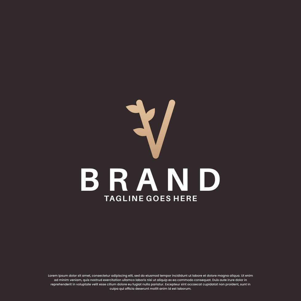skönhet brev v logotyp design kombinera med blad vektor