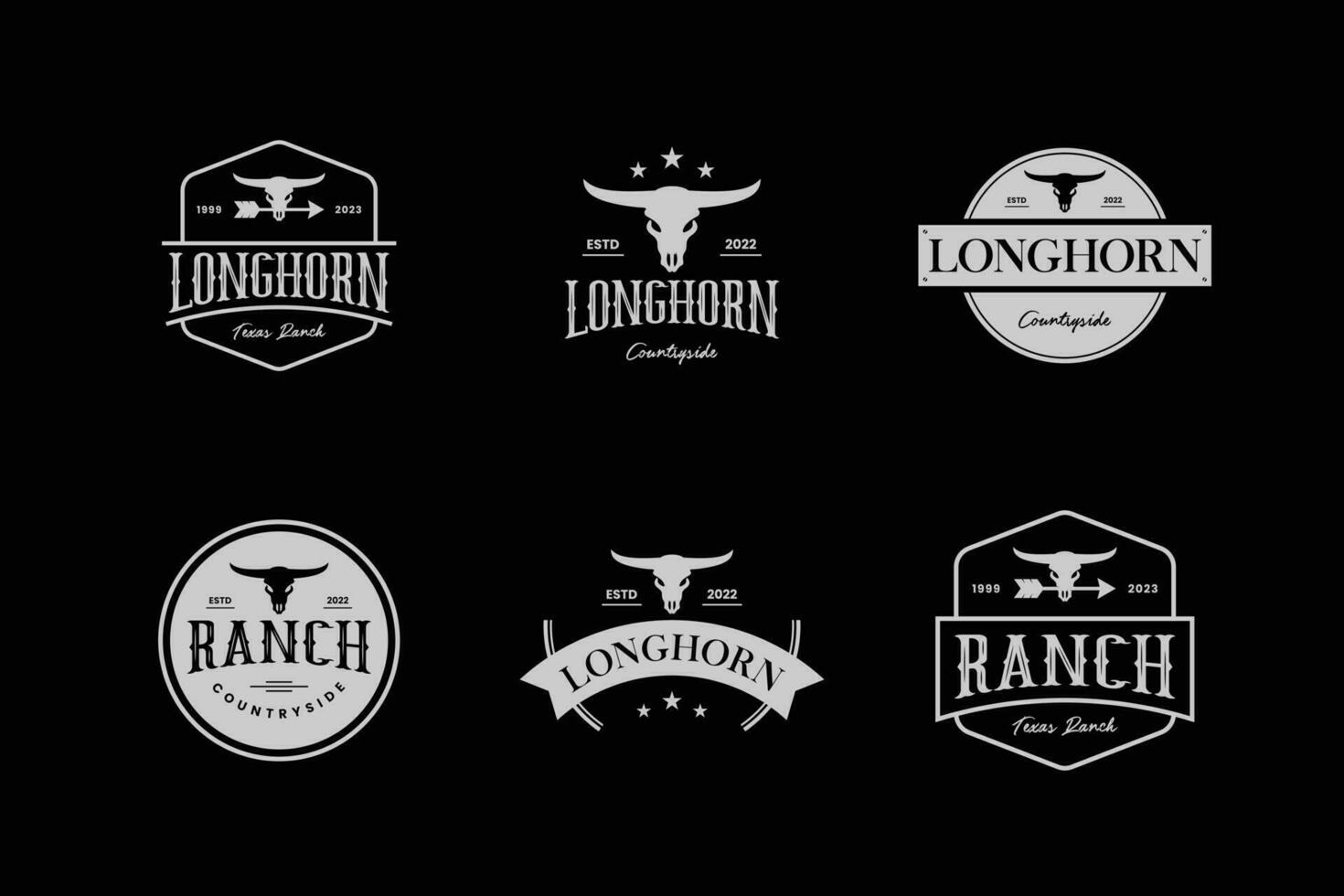 uppsättning av retro bricka longhorn buffel ko tjur logotyp design samling. vektor