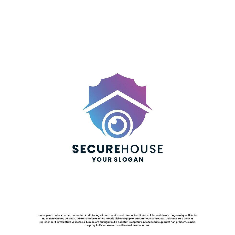 modern Zuhause Sicherheit Logo Design. Haus mit Schild und Auge Kombination mit Gradient Farbe vektor