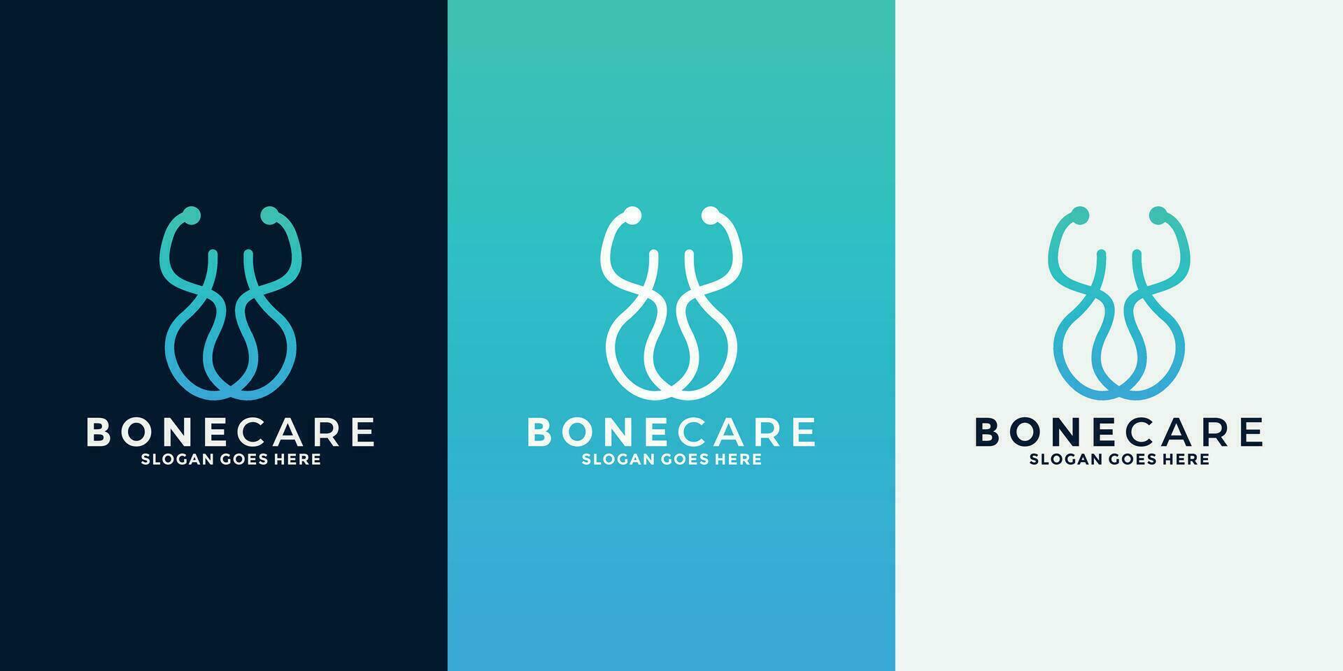minimalistisch Knochen Pflege Logo Design zum Krankenhaus, Arzt, Gesundheit, Pflege Gemeinschaft vektor