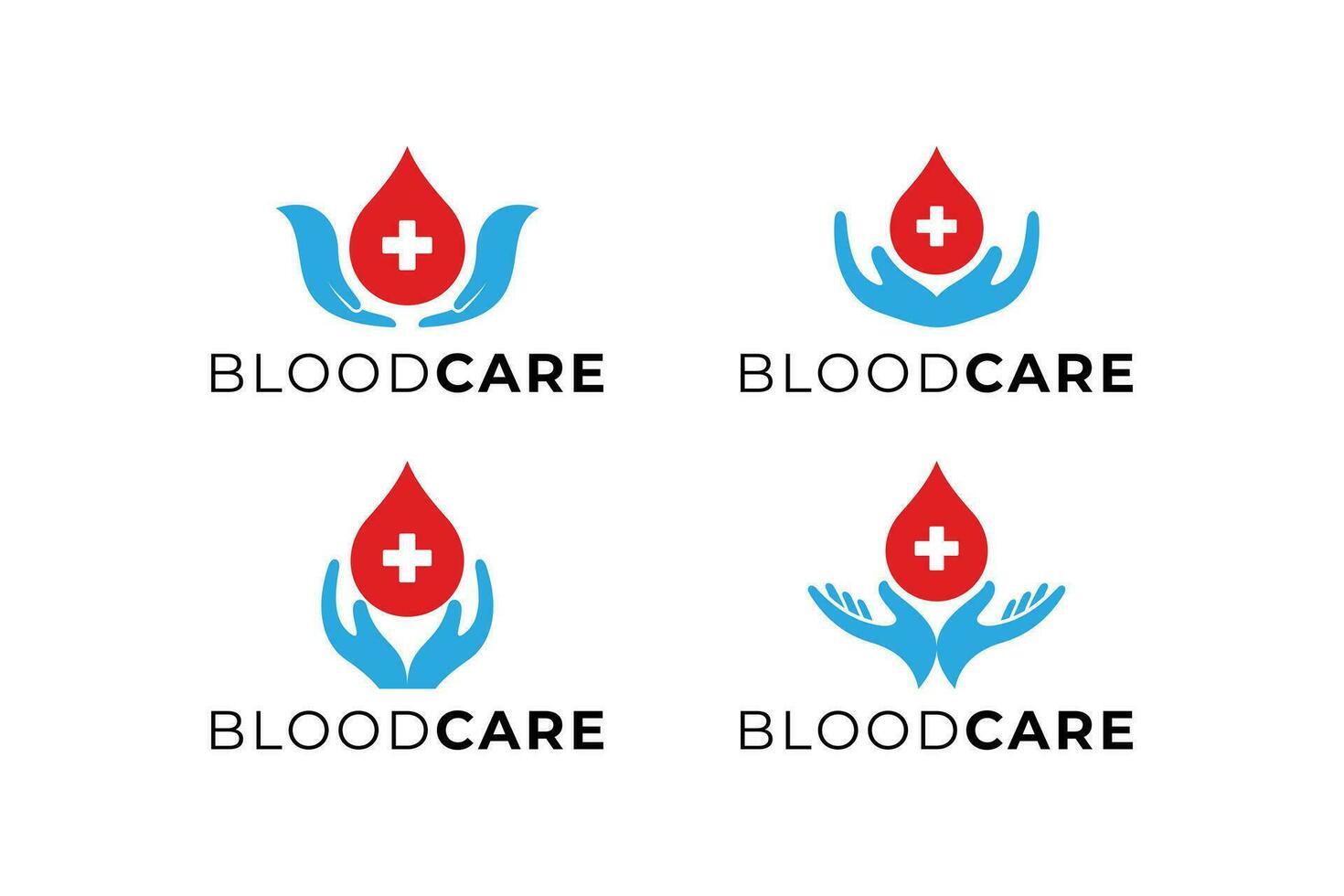 einstellen von Blut Spende Logo Design Konzept. Hand mit Blut fallen Kombination. vektor