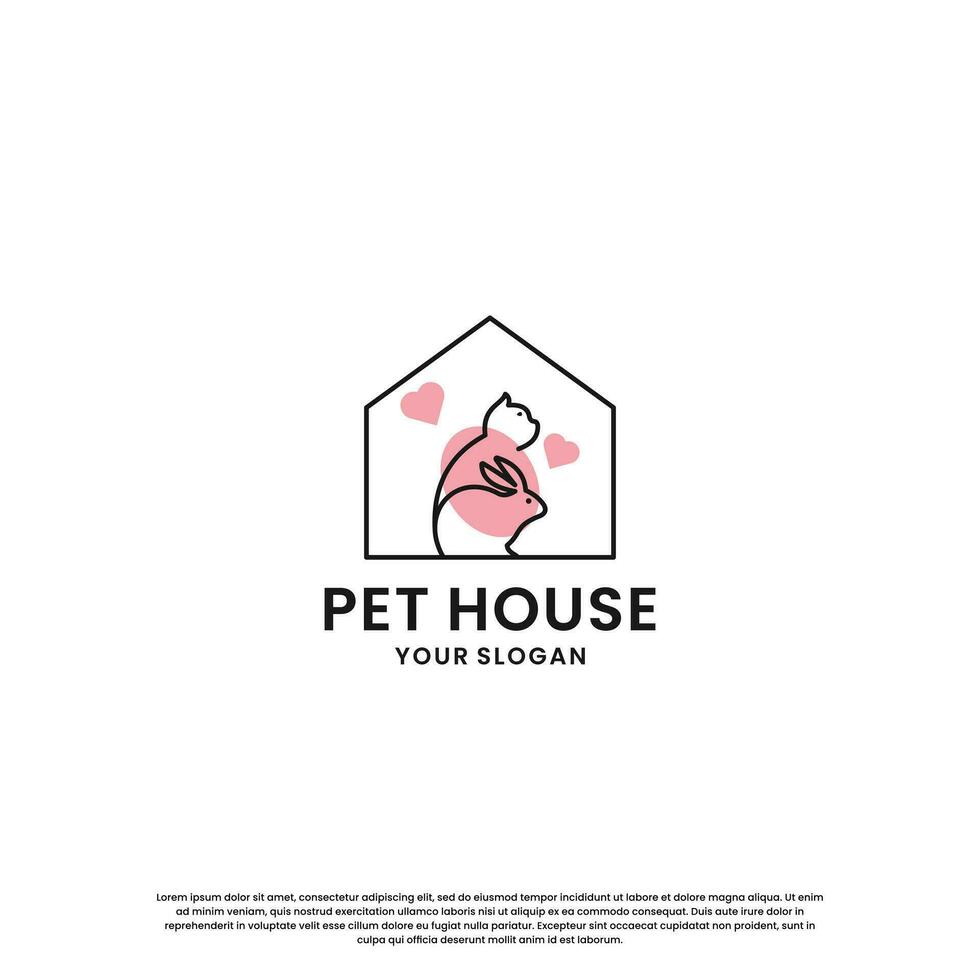 Haustier Haus, Haustier Geschäft Logo Design Sammlung. Hase und Katze Kombination im das Haus vektor