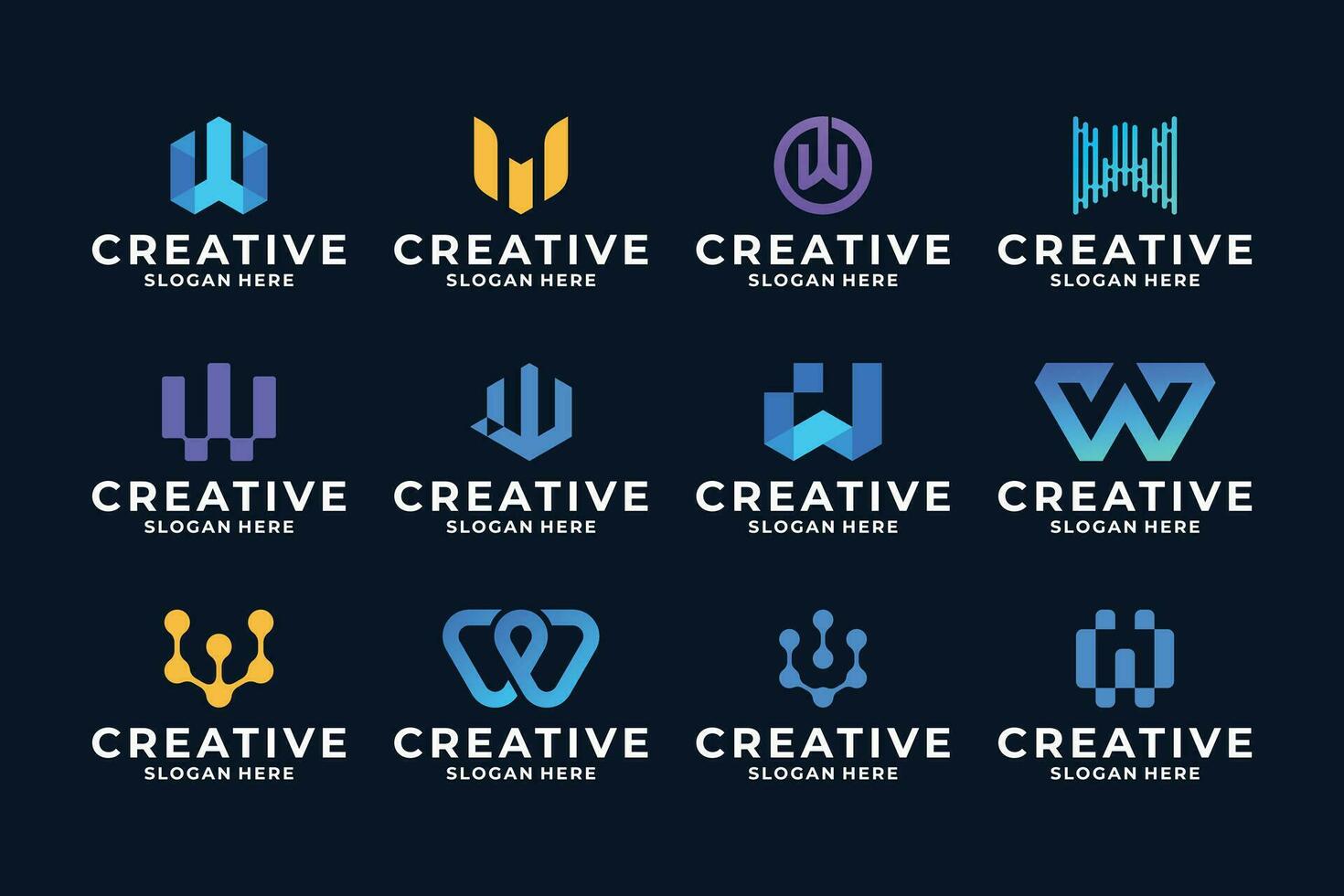 Sammlung von kreativ Brief w Logo Design mit Digital, schnell, Verbindung Konzept. vektor