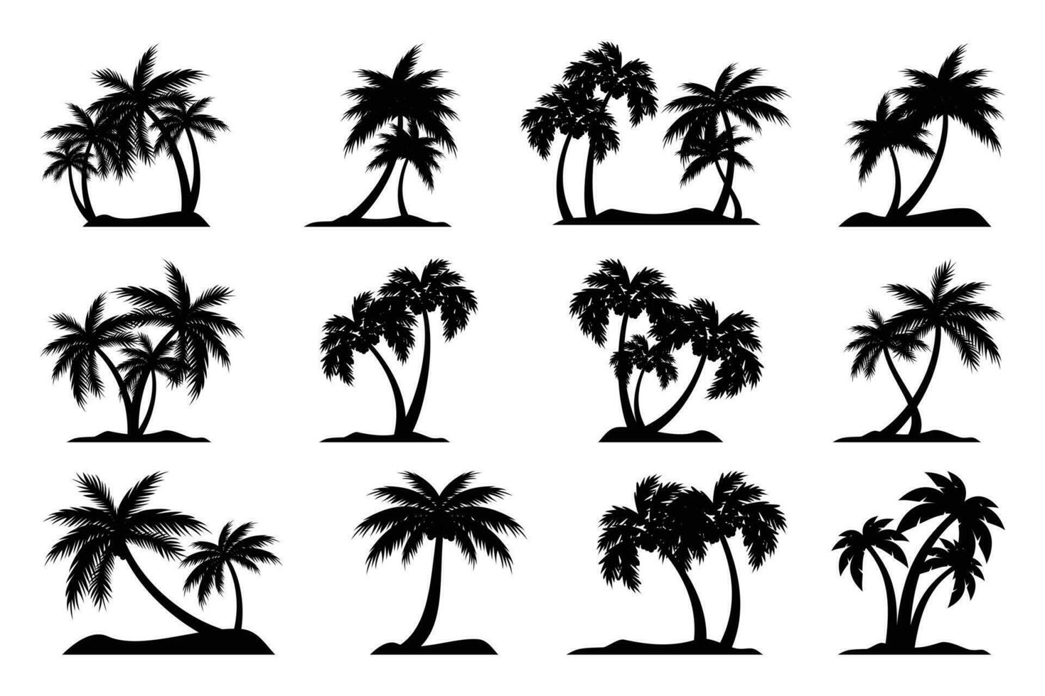 kokos träd silhuett ikon, handflatan träd silhuett vektor samling.